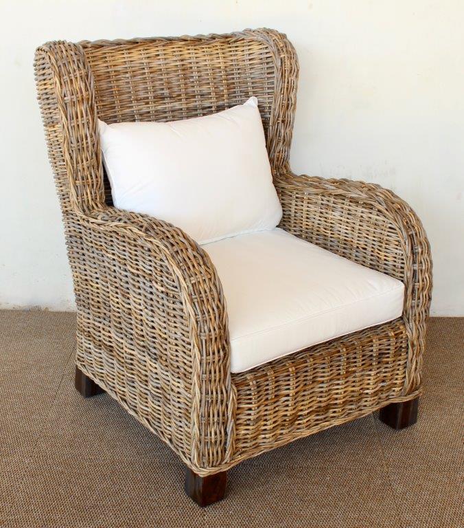 Large Rattan Wingback Chair With Cushions